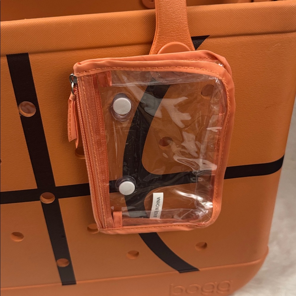 BOGG BAG Orange Basketball-Print Tote with Clear Pouch w free attachments - Picture 5 of 9